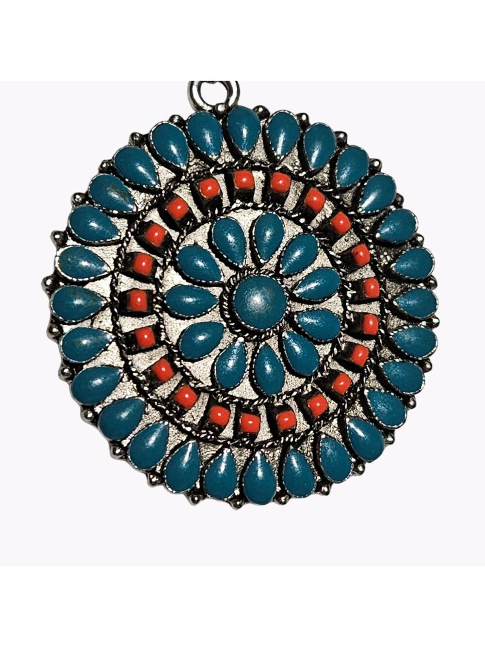 Vintage Sunbeam Concho Pendant Necklace Native American Turquoise Southwest
